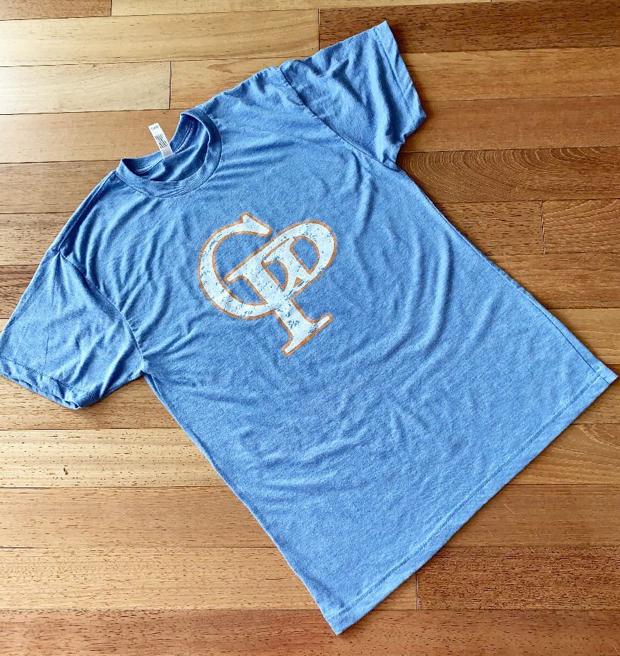 Gold and White Gatlinburg Pittman Logo on Baby Blue T-Shirt The Maples' Tree 